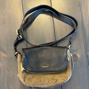 Fossil Two-Tone Black and Tan Crossbody Bag